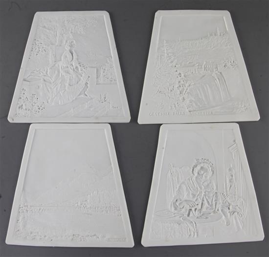 Eleven German porcelain lithophanes, late 19th century, 29.5 x 23.5cm excl. frame